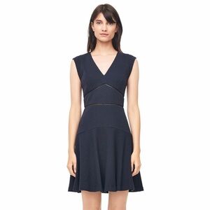 Rebecca Taylor V Neck Navy Fit & Flare Dress Elegant Navy Blue Sleeveless Dress